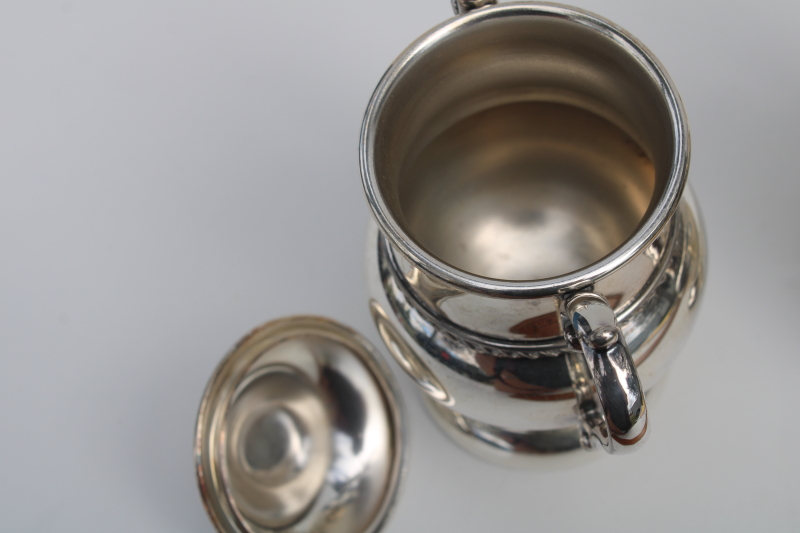 vintage silver on copper cream  sugar set, 20th century antique reproduction Academy silverplate