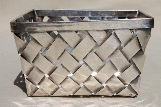 vintage silver plate berry basket, pint size berry box container