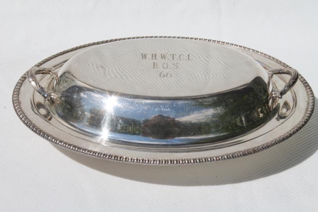 vintage silver plate buffet dishes, oval covered bowls casseroles or gratins w/ lids
