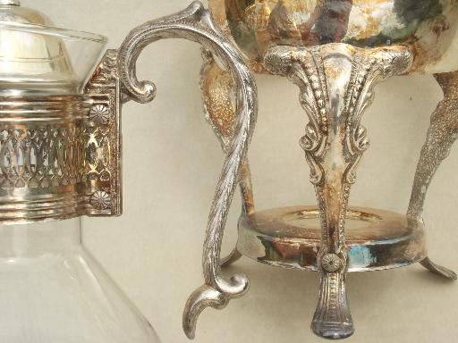 vintage silver plate buffet serving pieces lot, carafe & chafing dishes