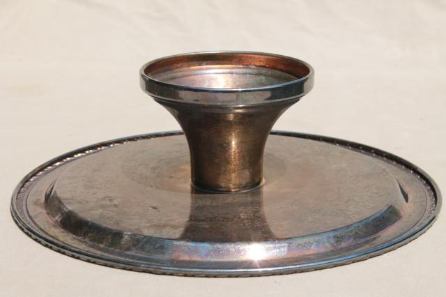 vintage silver plate cake stand or pedestal serving tray, tarnished silverplate