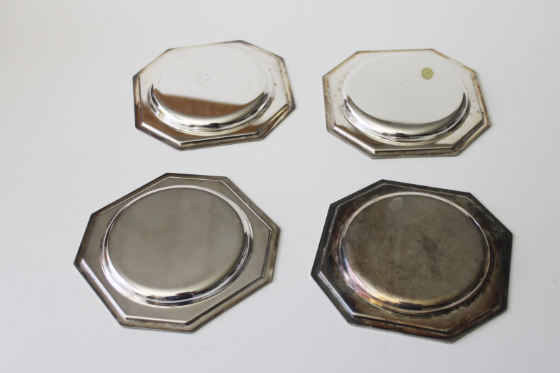 vintage silver plate drinks coasters set, art deco style octagon shape