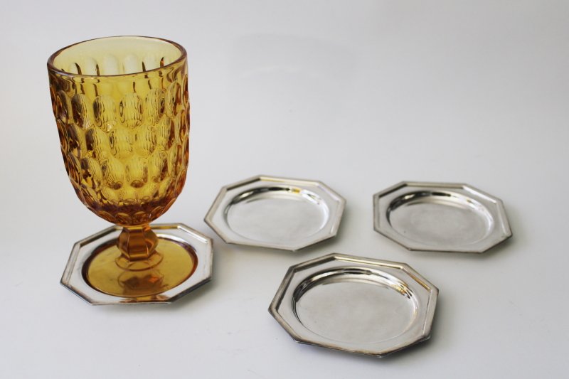vintage silver plate drinks coasters set, art deco style octagon shape