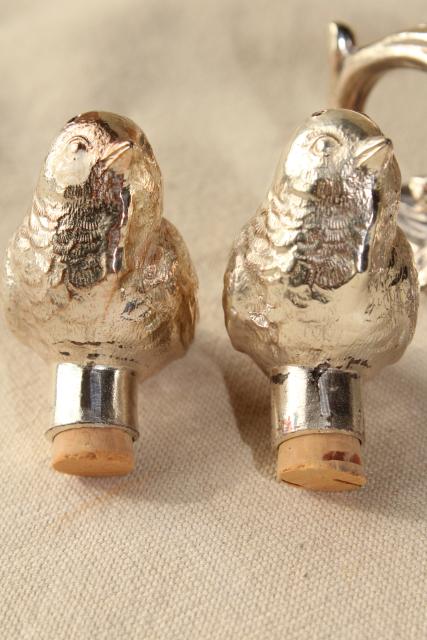 vintage silver plate figural birds on a branch cast metal salt and pepper shakers set
