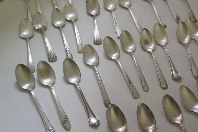 vintage silver plate flatware, collection of 100+ mismatched spoons, antique silverware