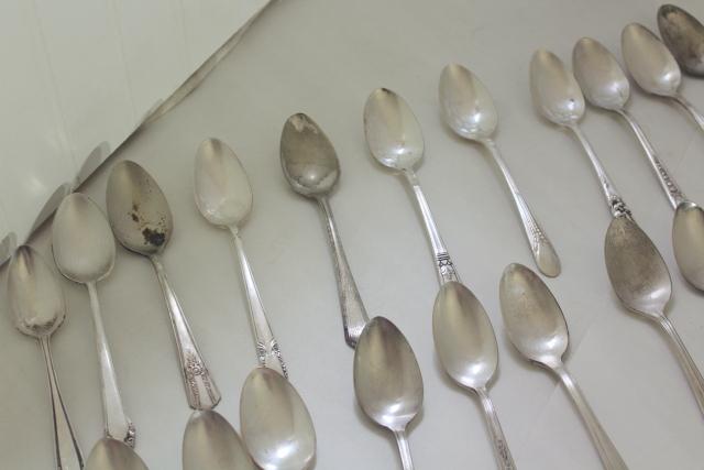 vintage silver plate flatware, collection of 100+ mismatched spoons, antique silverware