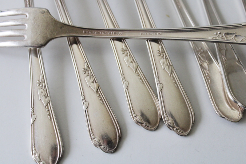 vintage silver plate grille forks iced tea spoons Meadowbrook Heather, art deco flatware