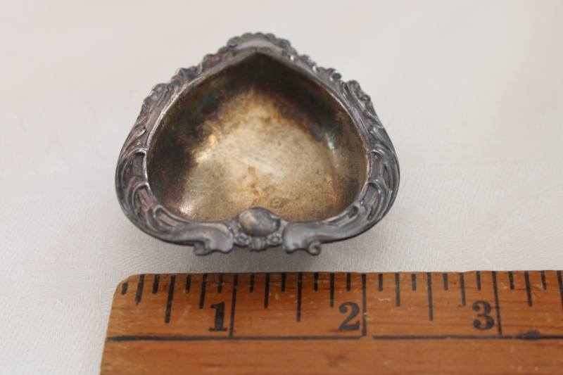 vintage silver plate heart shaped ring dish or tiny trinket dish, tarnished silver