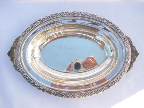 vintage silver plate holloware serving pieces, buffet servers lot