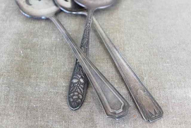 vintage silver plate pie or cake servers, mismatched silverware serving pieces