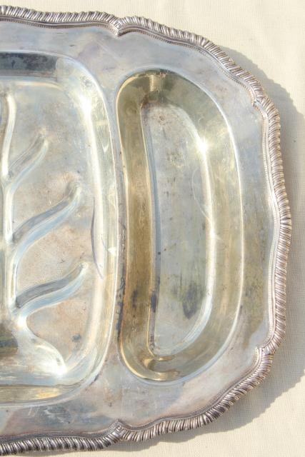 vintage silver plate roast meat or turkey platter, tree & well for drippings