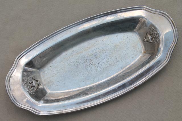 vintage silver plate serving dishes, ornate oval bowls, platters & bread trays