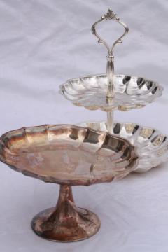vintage silver plate serving pieces, candy dish & two tiered plate dessert tray 