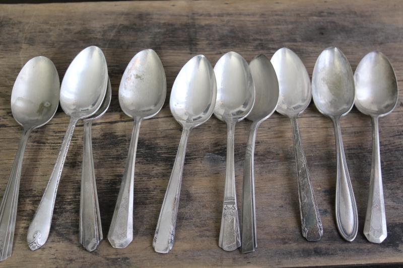 vintage silver plate spoons, shabby silverware lot for upcycle craft or stamping projects