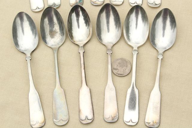 vintage silver plate teaspoons, coin silver Colonial style antique reproduction spoons
