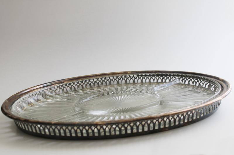 vintage silver plate tray w/ glass liner plate, lovely vanity table storage for jewelry 