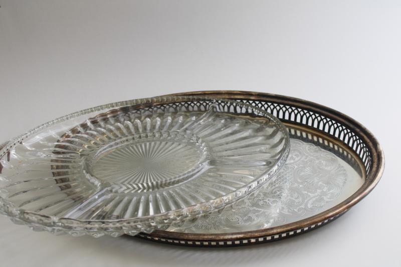 vintage silver plate tray w/ glass liner plate, lovely vanity table storage for jewelry 