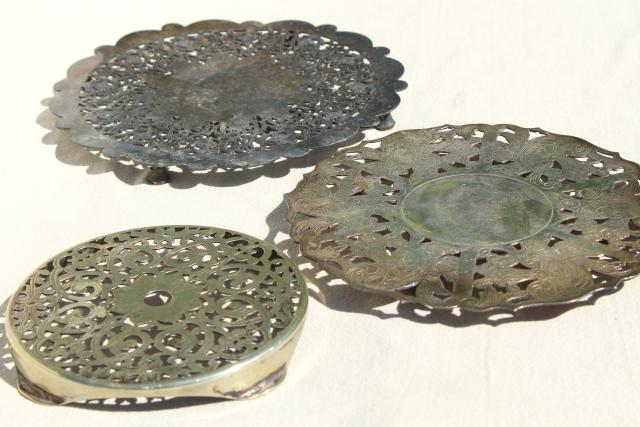 vintage silver plate trivet collection, tea table / buffet trivets
