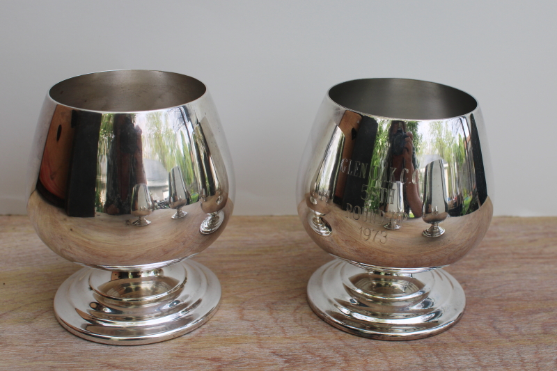 vintage silver plated brandy glasses / vases, engraved trophy cups Glen Oak Round Up