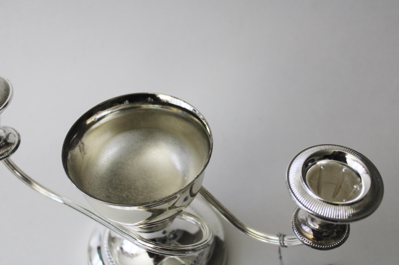 vintage silver plated candelabra, candle holder w/ flower frog bowl, Royal hang tag 