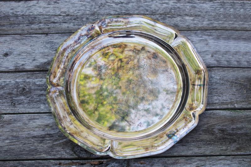 vintage silver plated serving tray, small round Queen Anne / Chippendale style plate
