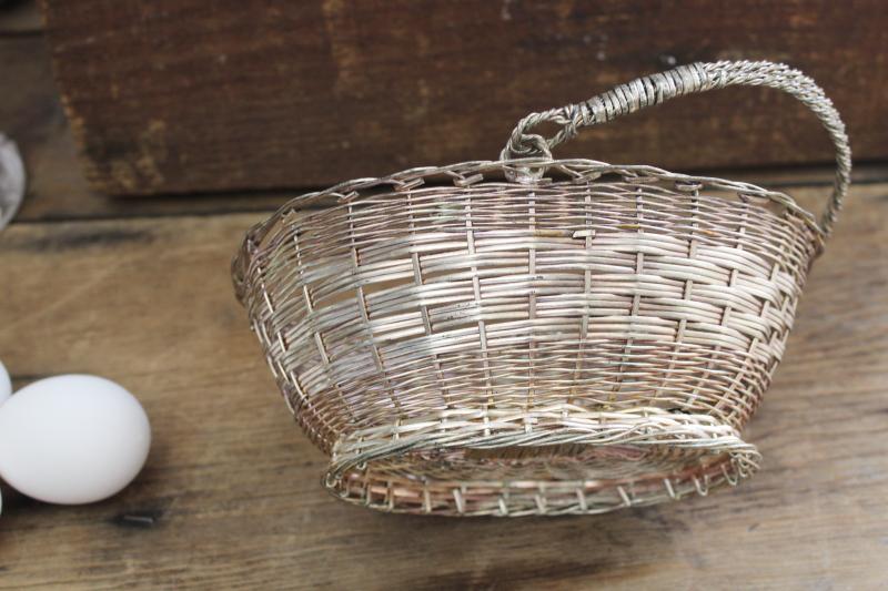 vintage silver plated woven wire basket, Easter egg basket or centerpiece for flowers