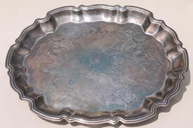 vintage silver serving trays - shabby old tarnished silver hall tray, ornate charger plate