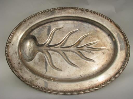 vintage silver / sheffield plate meat platters, tree and well for drippings