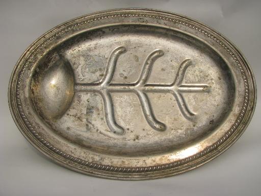 vintage silver / sheffield plate meat platters, tree and well for drippings