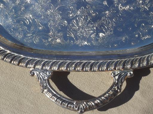 vintage silver tray, large serving tray or hall table tray w/ handles