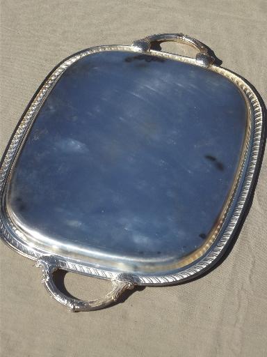 vintage silver tray, large serving tray or hall table tray w/ handles