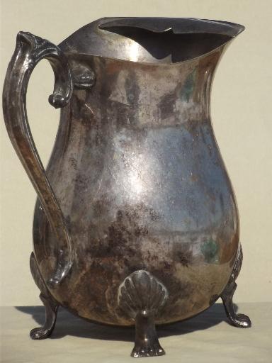 vintage silver water pitcher, Leonard silver plate paw foot footed pitcher 