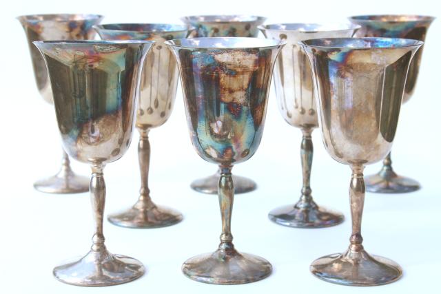 vintage silverplate wine glasses, Sheffield silver goblets set of 8