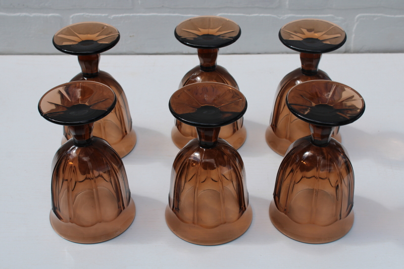 vintage smoke brown water goblets, large wine glasses Noritake Provincial pattern set of 6
