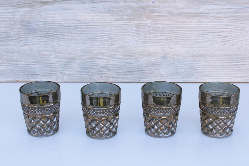 vintage smoke grey luster lowball glasses double old fashioned Anchor Hocking Wexford