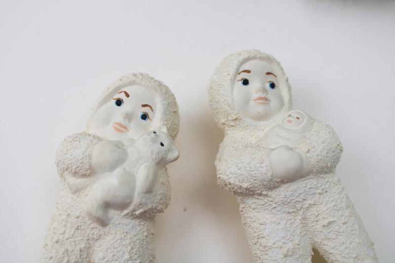 vintage snowbaby figurines w/ original price tags, snowbabies w/ toy teddy bear & doll