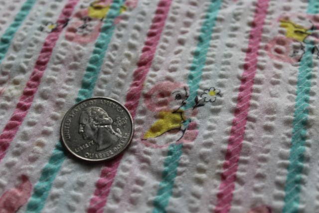 vintage soft cotton crinkle fabric, mint green & pink candy stripes w/ baby animals