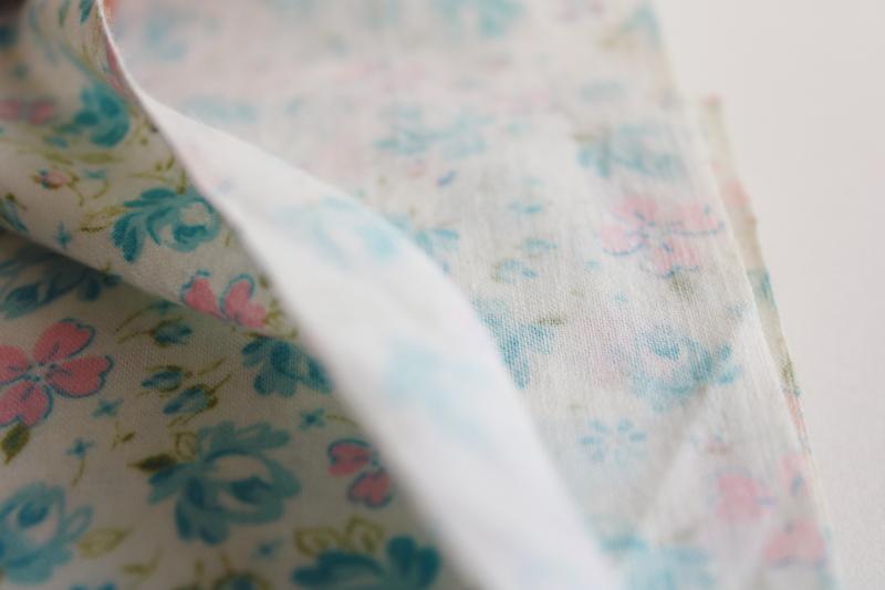 vintage soft cotton quilting weight fabric, aqua & pink flowers print 36 wide