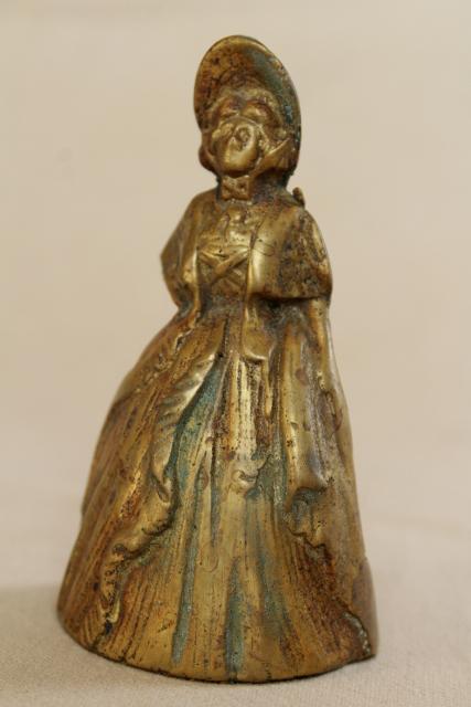vintage solid brass bell, figural lady bell w/ clapper legs, made