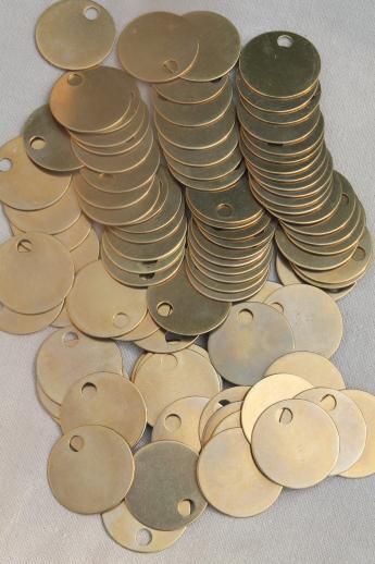 vintage solid brass blank tags, plain blanks for engraving or marking, locker tag markers