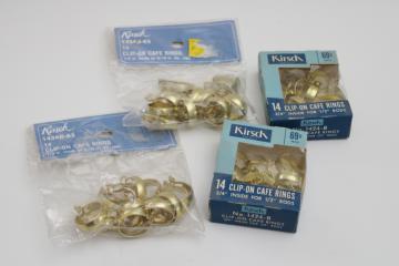 vintage solid brass clip type curtain rings, new old stock Kirsch hardware for cafe curtains