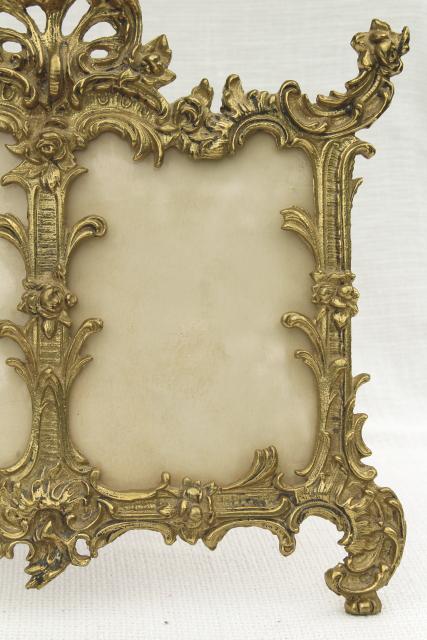 vintage solid brass frame, ornate Victorian picture frame, double photo frame