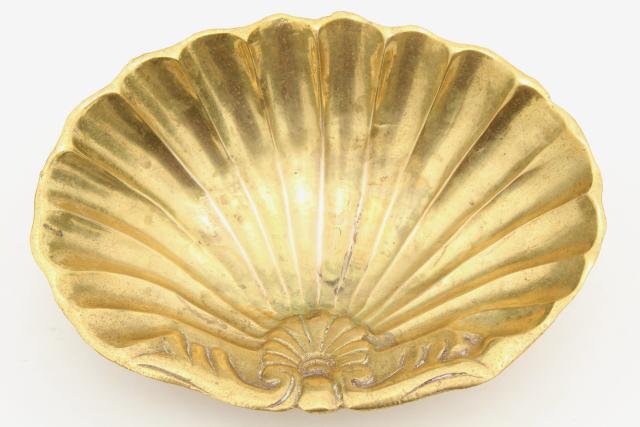 vintage solid brass seashell scallop shell soap dish, beach house bath decor
