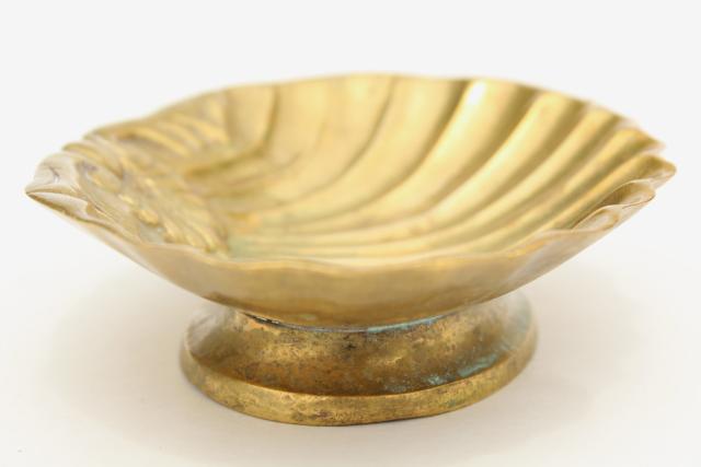 vintage solid brass seashell scallop shell soap dish, beach house bath decor