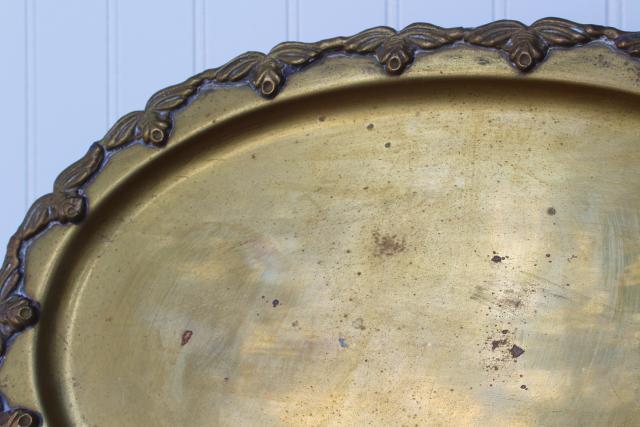 vintage solid brass tray w/ border of winged insects, bees or butterflies