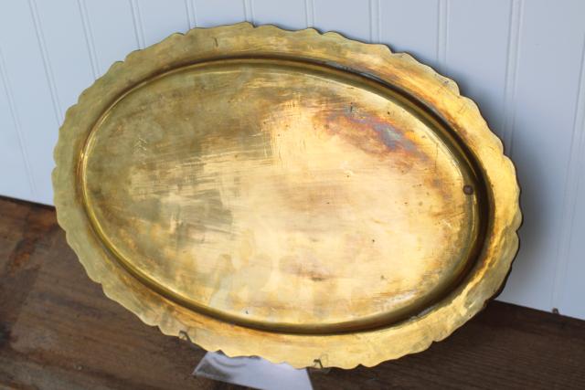 vintage solid brass tray w/ border of winged insects, bees or butterflies