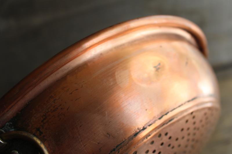 vintage solid copper strainer bowl colander basket, french farmhouse