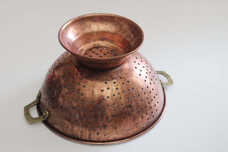 vintage solid copper strainer bowl colander basket, old world kitchen modern farmhouse