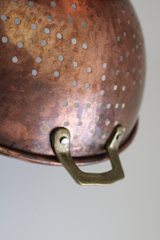 vintage solid copper strainer bowl colander basket, old world kitchen modern farmhouse