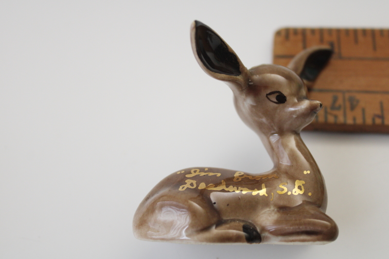 vintage souvenir Deadwood South Dakota, big eared mule deer, small ceramic figurine